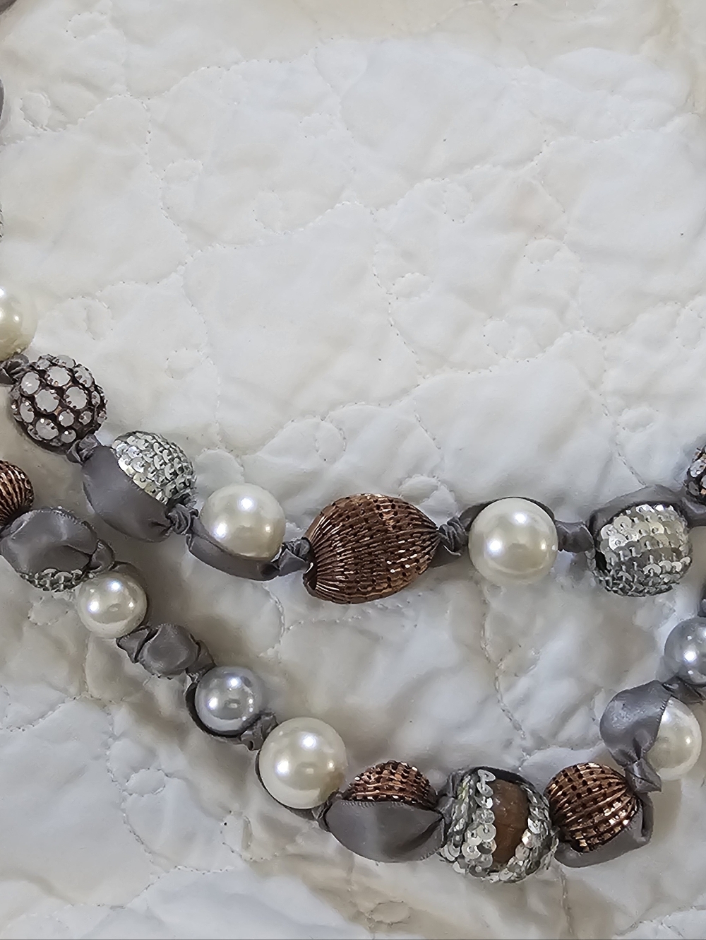 Chicos Elegant Silver and Rose Gold Beaded Satin Necklace - Women Jewelry - Picture 3 of 4